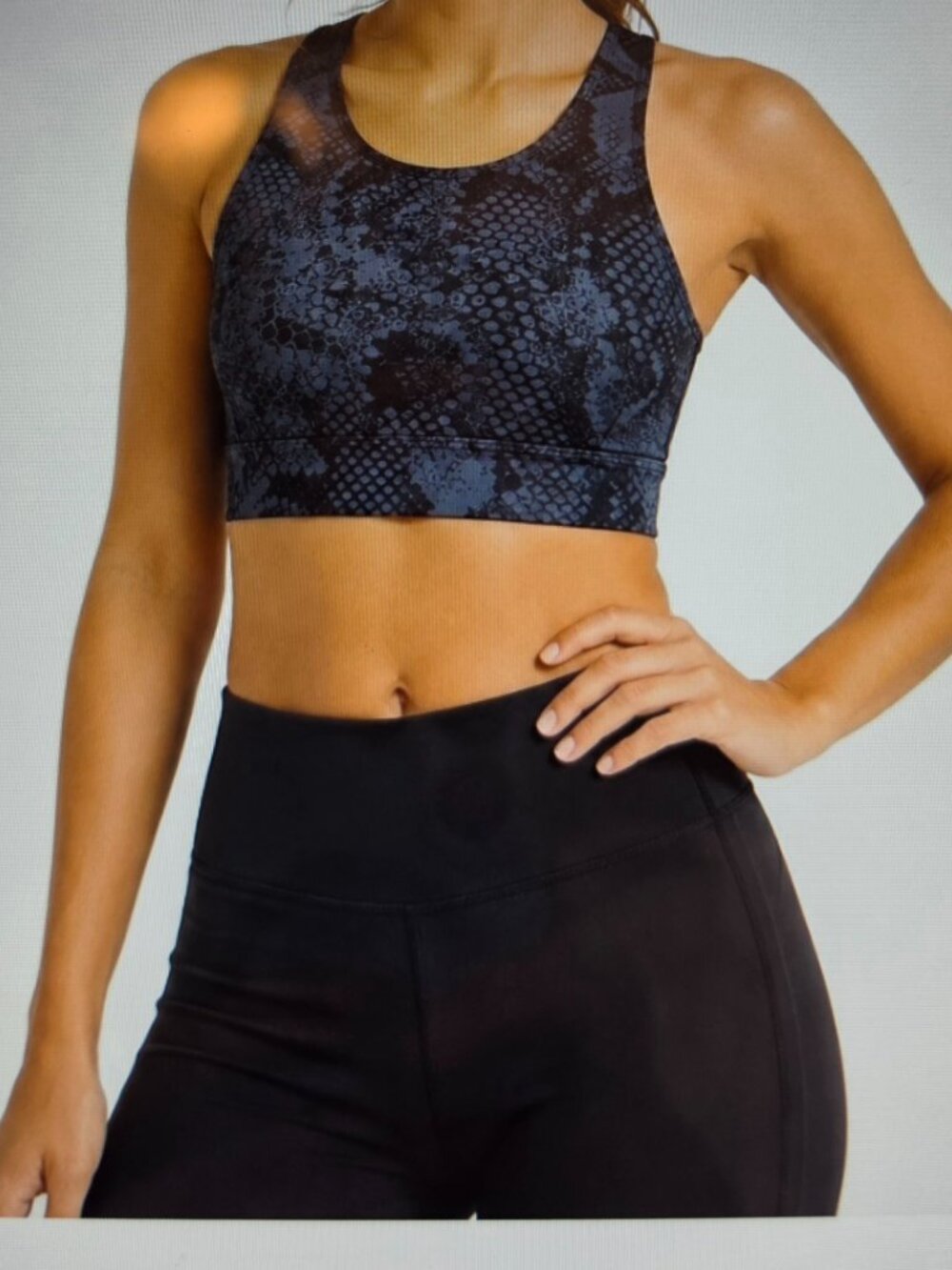 All Fenix Sports Bra small Gray Black Snake Print Racerback Longline